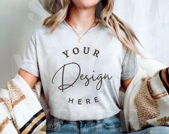 Bella Canvas 3001 Ash T-Shirt Mockup: Boho Sommer Style (Digitaler Download)