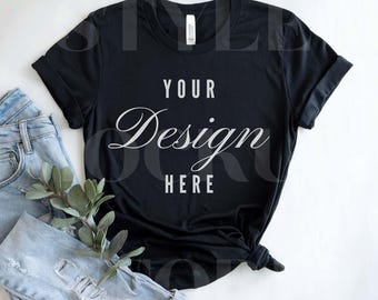 Bella Canvas 3001 Black T-Shirt Mockup: Flat Lay POD (Digital Download)