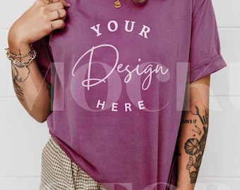 Berry Comfort Colors 1717 T-Shirt Mockup: POD Purple Tee (Digital Download)