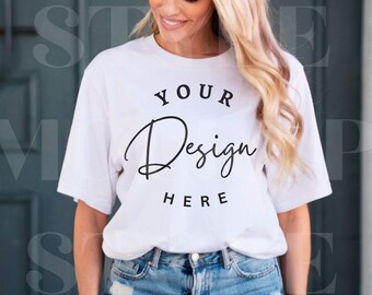 Comfort Colors 1717 White T-Shirt Mockup, CC1717 White Tee Mock-up, Simple Woman's Oversized Shirt Mock up