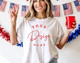 4th Of July T-Shirt Mockup: Comfort Colors 1717 White Tee (Digital Download)