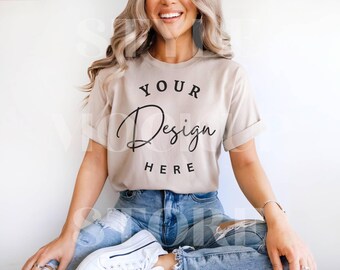 Gildan 5000 Sand T-Shirt Mockup: Unisex Heavy Cotton Tee (Digital Download)