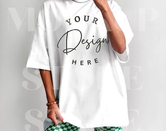 Comfort Colors 1717 White T-Shirt Mockup: Oversized Crewneck (Digital Download)
