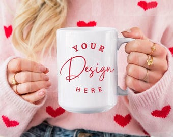 15oz White Standard mug Mockup, Valentines Day Mug Mockup, White Coffee Ceramic Cup Mock, Love Day Mug Mock, Digital Download