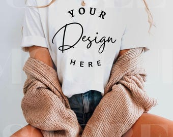 White Comfort Colors 1717 T-Shirt Mockup, C1717 White Shirt Mock-up, White Tee Mock, Trendy Woman TShirt Mock, Digital Download