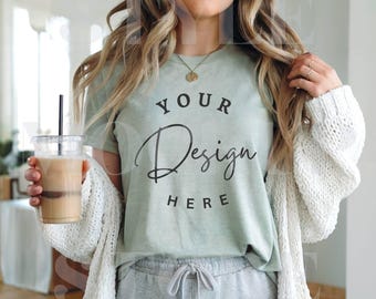 Bella Canvas 3001 Heather Sage T-Shirt Mockup (Digital Download)