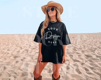 Black Comfort Colors 1717 T-Shirt Mockup: Western Boho Tee (Digital Download)