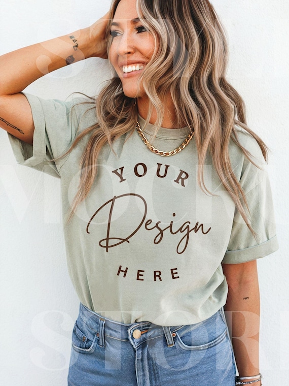Bay Comfort Colors 1717 TShirt Mockup, C1717 Bay T-Shirt Mock-up, Light Green Mockups, Trendy Woman's Shirt Mock up