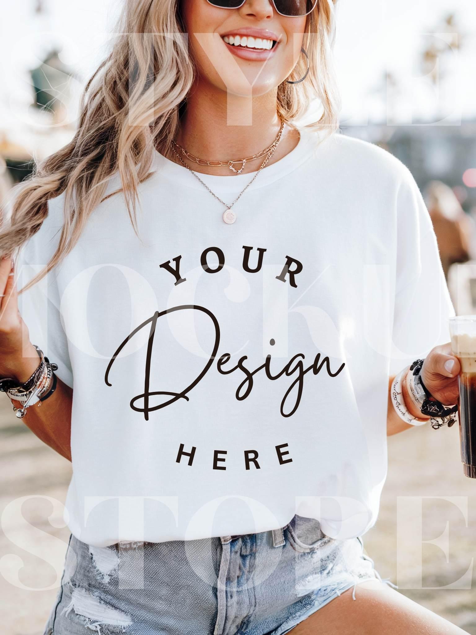 White Comfort Colors 1717 T-Shirt Mockup: Unisex Garment-Dyed Tee (Digital Download)