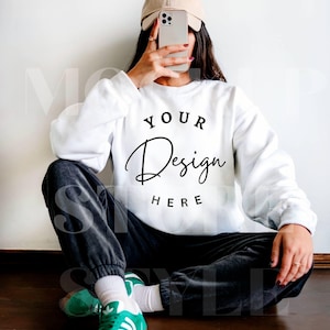 Comfort Colors 1566 White Sweatshirt Mockup: Unisex Garment-Dyed (Digital Download)
