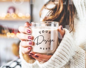 Clear Glass Mug Mockup: Cozy Coffee Cup (PNG Digital Download)