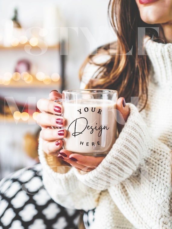 Klarglas Tasse Mockup: Gemütliche Kaffeetasse (PNG Digital Download)