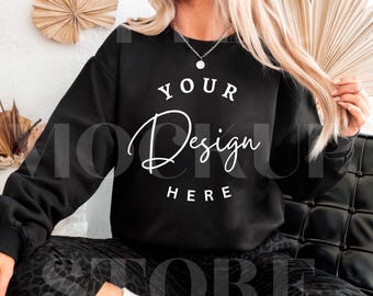 Gildan 18000 Black Sweatshirt Mockup: High-Resolution Digital Download