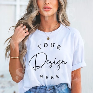 Gildan 5000 White Mockup, G5000 White T-Shirt Mock-up, T-shirt oversize Mock-up, Boho Woman Unisex TShirt Mock, Gildan White Shirt Mockups