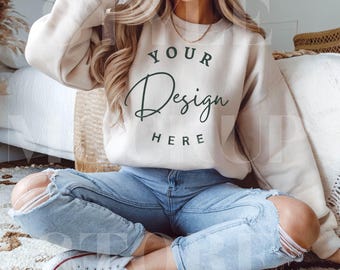 Sand Sweatshirt Mockup: Gildan 18000 Heavy Blend Crewneck (Digital Download)
