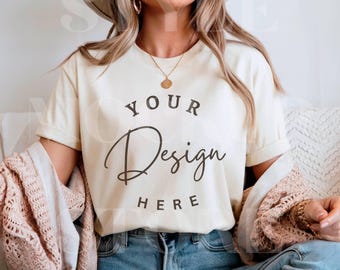 Bella Canvas 3001 Cream T-Shirt Mockup: Boho Woman Tee (Digital Download)