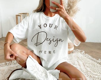 Comfort Colors 1717 White TShirt Mockup, C1717 White T-Shirt Mock-up, CC1717 White Shirt Mock, Trendy Lifestyle Boho White Tee Mocks