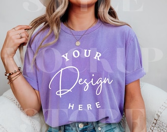 Violet Comfort Colors 1717 T-Shirt Mockup: Unisex Garment-Dyed Tee (Digital Download)