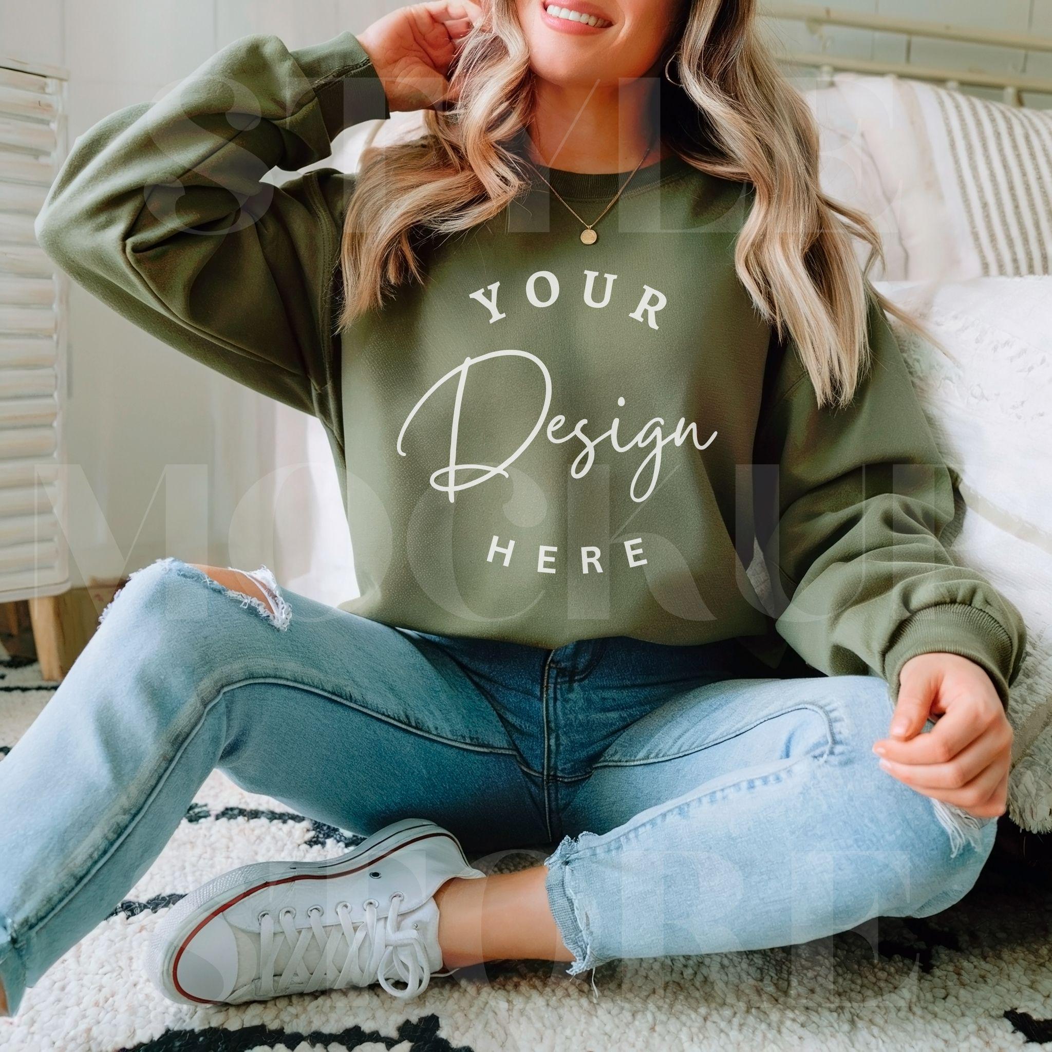 Military Green Gildan 18000 Sweatshirt Mockup (Digital Download)