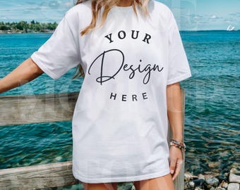 White Comfort Colors 1717 T-Shirt Mockup: Unisex Garment-Dyed Tee (Digital Download)