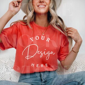 Comfort Colors 1717 Bright Salmon T-shirt Mockup: Unisex Garment-Dyed Tee (Digital Download)