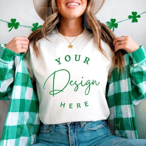 Mockup di maglietta bianca Gildan 5000, mockup di maglietta G5000 St Patricks Day, mockup di maglietta bianca, mockup di maglietta bianca Boho Trendy St Patricks