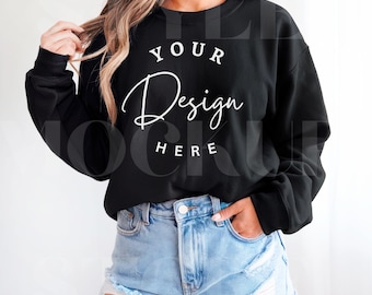 Gildan 18000 Black Sweatshirt Mockup: Unisex Heavy Blend (Digital Download)