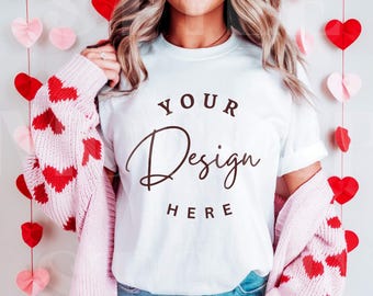 Valentine's Day Bella Canvas 3001 White T-Shirt Mockup, BC3001 Love Day White Shirt Mock-up, White Tee Mock up, Digital Download