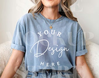 Maqueta de camiseta vaquera azul Comfort Colors 1717 (Descarga digital)