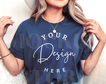 Comfort Colors 1717 Navy T-Shirt Mockup: Boho Woman Shirt (Digital Download)