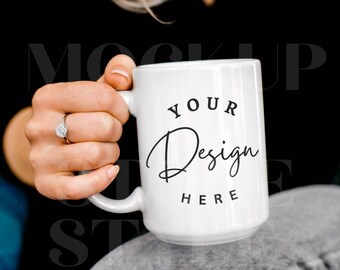 White 15oz Mug Mockup: Print On Demand Coffee Cup (Digital Download)
