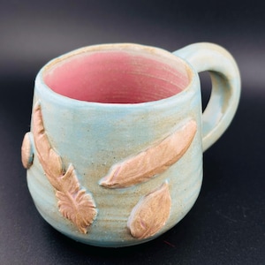 A delicate mug with feathers, tea mug, coffee mug, handmade mug, handcrafted mug, hand painted mug, tea cup, coffee cup
