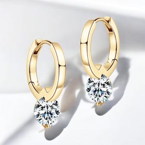 Gold Moissanite Hoop Earrings ,Dainty Huggie Hoops ,Sparkling Minimalist Jewelry, Elegant Gift for Moms, Gifts for Special Occasions.
