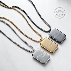 Custom Engraved  Dog Tag Necklace for Men, Stainless Steel Pendant Gift, Gold Black Silver Options, Fathers Day Gift, Christmas Gift