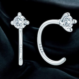 Pendientes tipo botón de plata de ley 925, pendientes minimalistas con cristales envolventes, pendientes únicos de cartílago de hélice para mujer, pendientes delicados.