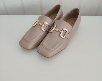 Italian Leather Horsebit Loafers for Women -Elegant Designer Style Buckle Shoes