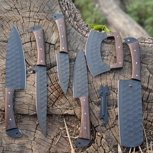 Hand forged Black Diamond Forge Chef Knife Set | Damascus Knife Set, Kitchen Knives Set Chef Knife | ANNIVERSARY Gift CHRISTMAS Gift for Him
