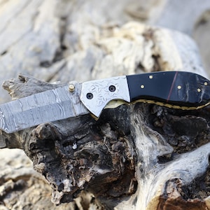 Knife Damascus Pocket Folding Knife, Custom Pocket Fold Knife,Groomsmen gift,Wedding Gift Anniversary Gift,Birthday Thanksgiving Gift