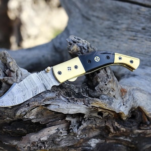 Knife Damascus Pocket Folding Knife, Custom Pocket Fold Knife,Groomsmen gift,Wedding Gift Anniversary Gift,Birthday Thanksgiving Gift