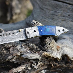 Knife Damascus Pocket Folding Knife, Custom Pocket Fold Knife,Groomsmen gift,Wedding Gift Anniversary Gift,Birthday Thanksgiving Gift