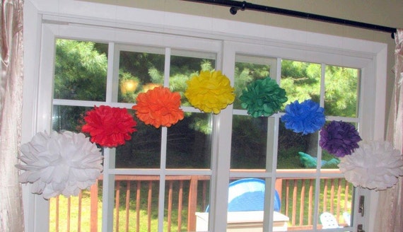 Rainbow pom pom kit baby shower first birthday party decoration Il_570xn