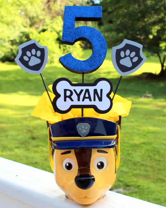 Paw Patrol Chase dog centerpiece personalized age birthday party decoration candy dessert table buffet Il_570xn