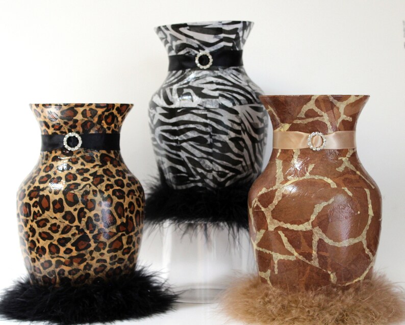 Animal Print Vase Decoupage Leopard Cheetah Giraffe Zebra Etsy