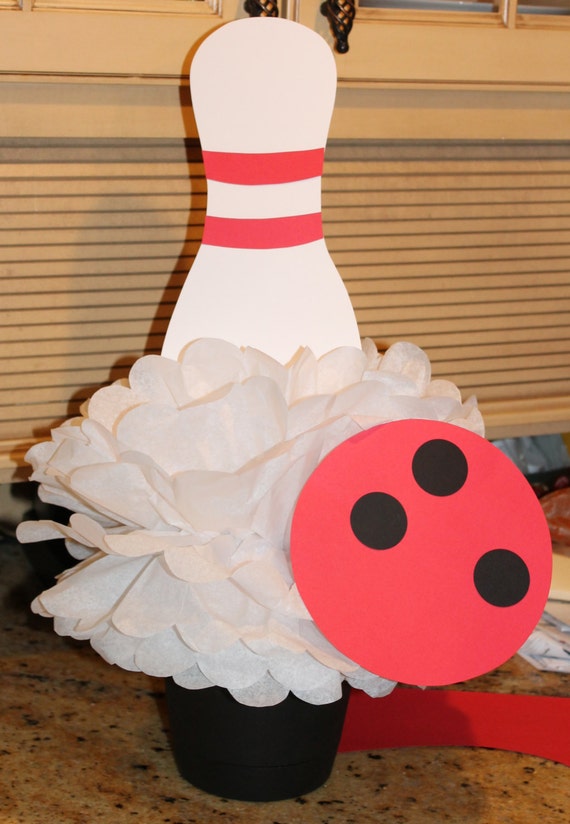 Bowling centerpiece bowling ball and pin tissue paper pom centerpiece Il_570xn