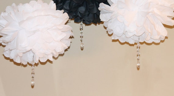 Black and White Crystal drop poms SET OF THREE baby shower first birthday party decoration Winter Wonderland ONEderland Tiffany icicle Il_570xn