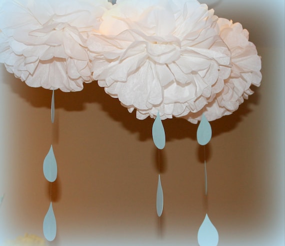 Raindrop pom pom kit SET OF THREE baby shower first birthday party decoration itsy bitsy spider rain sprinkle shower Il_570xn