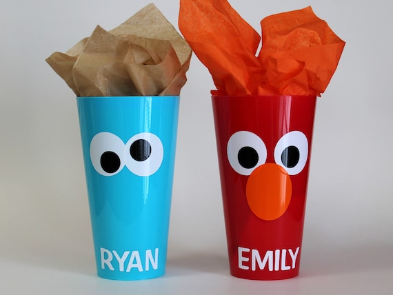 Personalized Sesame Street Elmo Cookie monster favor container cup party table decoration gift Il_570xn