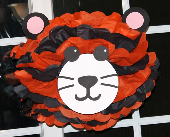 Tiger pom pom kit king of the jungle safari noahs ark carnival circus baby shower first birthday party decoration Il_570xn