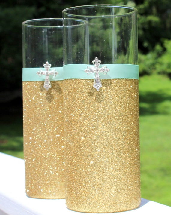 Gold silver rhinestone crystal sparkle cross vase for Communion Baptism Christening centerpiece party decoration Il_570xn