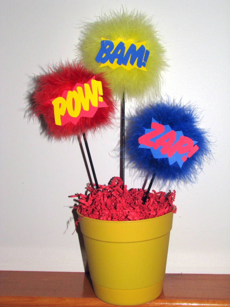 Superhero Explosion Centerpiece Pow Bam Zap Marabou Feather Etsy